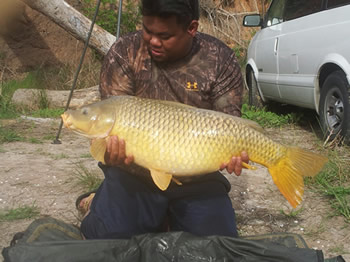 Wild Carp Club of North Texas Director Josef Raguro with a nice common carp caught in Texas